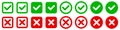 Check mark, tick and cross button, x mark, green and red check box with yes and no sign set in circle and square shape