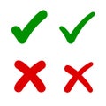 Check mark, tick and cross signs, green checkmark OK and red X icons, symbols YES and NO button for vote, decision Royalty Free Stock Photo