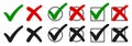 Check mark, tick and cross signs, green checkmark OK and red X icons, symbols YES and NO button for vote, decision, election Royalty Free Stock Photo
