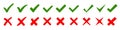 Check mark, tick and cross signs set, green checkmark OK and red X icons, symbols YES and NO button for vote, decision, election Royalty Free Stock Photo