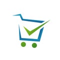 check mark and trolley for shopping cart logo icon Royalty Free Stock Photo