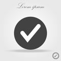 Check Mark. Valid Seal icon. white squared tick in black circle. Flat OK sticker icon. Accept button. Good for web and Royalty Free Stock Photo