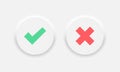 Check mark vector icons. Accept aprove and reject icons. Neumorphic soft effect white circle button. Check tick cross Royalty Free Stock Photo