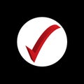 Check mark in white circle on black background Royalty Free Stock Photo