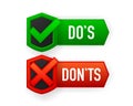 Check mark and Wrong sign. Approval and Reject icon. Sign of voting. Sign of choice. Symbols YES or NO and Dos or Donts