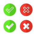 Check mark and x cross icon vector in circle. Approve and reject sign symbol