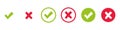 Check mark and x set icon. Simple web buttons. Checkmarks and x or confirm. Round checkmark Royalty Free Stock Photo