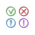 Check marks 3D icons. Green checkmark, red cross, exclamation mark and question mark. A collection of disambiguation tick for the Royalty Free Stock Photo