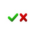 Check marks in red and green or tick, cross checkmarks flat icon on isolated white background. EPS 10 vector Royalty Free Stock Photo