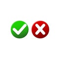 Check marks in red and green or tick, cross checkmarks flat icon on isolated white background. EPS 10 vector Royalty Free Stock Photo