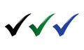 Three Check Marks in Black Green and Blue black check green check Royalty Free Stock Photo