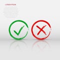 Check marks tick and cross icon. Vector illustration on white background. Business concept yes and no checkmark pictogram Royalty Free Stock Photo
