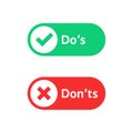 Check marks ui button with dos and donts Royalty Free Stock Photo