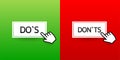 Check marks ui button with dos and donts. Flat simple style trend modern red and green checkmark Royalty Free Stock Photo