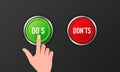 Check marks ui button with dos and donts. Flat simple style trend modern red and green checkmark. Royalty Free Stock Photo