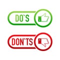 check marks ui button with dos and donts. flat simple style trend modern red and green checkmark. Royalty Free Stock Photo