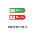 check marks ui button with dos and donts icon, symbol of poor or good test result or performance review concept simple style trend Royalty Free Stock Photo