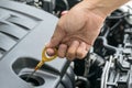 Check the oil level in car engine Royalty Free Stock Photo