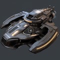 concept art of a black and gunmetal silver hovercraft