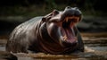 A hippo yawning displaying its massive teeth created with Generative AI