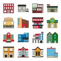 Pack of Modern Buildings Flat Icons Royalty Free Stock Photo