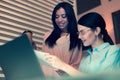 Pleasant woman showing printout to her boss