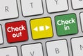 Check in & Check out - Inscription on Red-Yellow-Green Keyboard Key