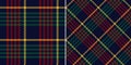 Check pattern for Christmas design in red, green, yellow, navy blue. Seamless asymmetric multicolored dark tartan check plaid.