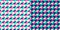 Check pattern houndstooth geometric vector in blue, pink, green, white. Seamless multicolored plaid vector for spring autumn.