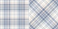 Check plaid pattern in blue and beige. Seamless soft cashmere light ombre tartan vector illustration set for scarf, dress, skirt.