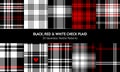 Check plaid pattern set in black, white, red. Seamless dark tartan check plaid graphic background vector for flannel shirt, scarf. Royalty Free Stock Photo