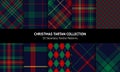 Check plaid pattern set for Christmas in red, green, yellow, navy blue. Seamless dark multicolored tartan vector plaids. Royalty Free Stock Photo