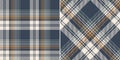 Check plaid pattern set in grey, orange brown, beige. Seamless tartan background print for flannel shirt, skirt, blanket, throw. Royalty Free Stock Photo