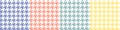 Check plaid pattern set. Houndstooth seamless geometric texture in pastel blue, coral pink, green, yellow, white. Royalty Free Stock Photo