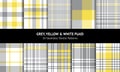 Check plaid pattern set in yellow, grey, white. Spring summer light glen, tweed, gingham, vichy, buffalo check, herringbone. Royalty Free Stock Photo