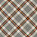 Check plaid pattern tweed in black, orange, beige. Seamless diagonal glen tartan plaid texture for dress, skirt, scarf, throw. Royalty Free Stock Photo