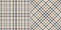 Check plaid pattern tweed in grey, beige, brown orange. Seamless pixel textured hounds tooth tartan set for scarf, jacket, coat.