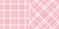 Check plaid pattern tweed in pink and white. Seamless pixel textured light pastel houndstooth tartan for dress, jacket, coat. Royalty Free Stock Photo