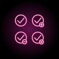 Check, plus, check, minus sign neon icon. Simple thin line, outline vector of web icons for ui and ux, website or mobile