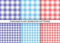 Gingham seamless pattern. Set check backgrounds. Vector illustration Royalty Free Stock Photo