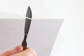 Check sharpening blades medical scalpel on paper Royalty Free Stock Photo