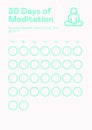 Check sheet 30 days of meditation. habits tracker. Aqua Menthe