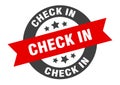 Check In Sign. Round Ribbon Sticker. Isolated Tag