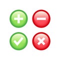 Check, tick, plus and minus sign button Royalty Free Stock Photo