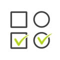 Check uncheck, square and round Checkbox set with blank and checked checkbox line art vector icon for apps and websites. Stock