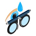 Check vision icon isometric vector. Trial frame open human eye and blue drop