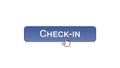 Check-in web interface button clicked with mouse cursor, violet color, airport