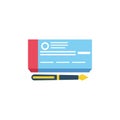 Checkbook with pen money flat image style Royalty Free Stock Photo