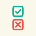 Checkbox checkmark square icon. Confirm true and false check mark, right wrong icon. Stock vector illustration isolated Royalty Free Stock Photo