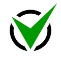 Checkbox icon, green tick symbol in a black circle isolated on a white background.